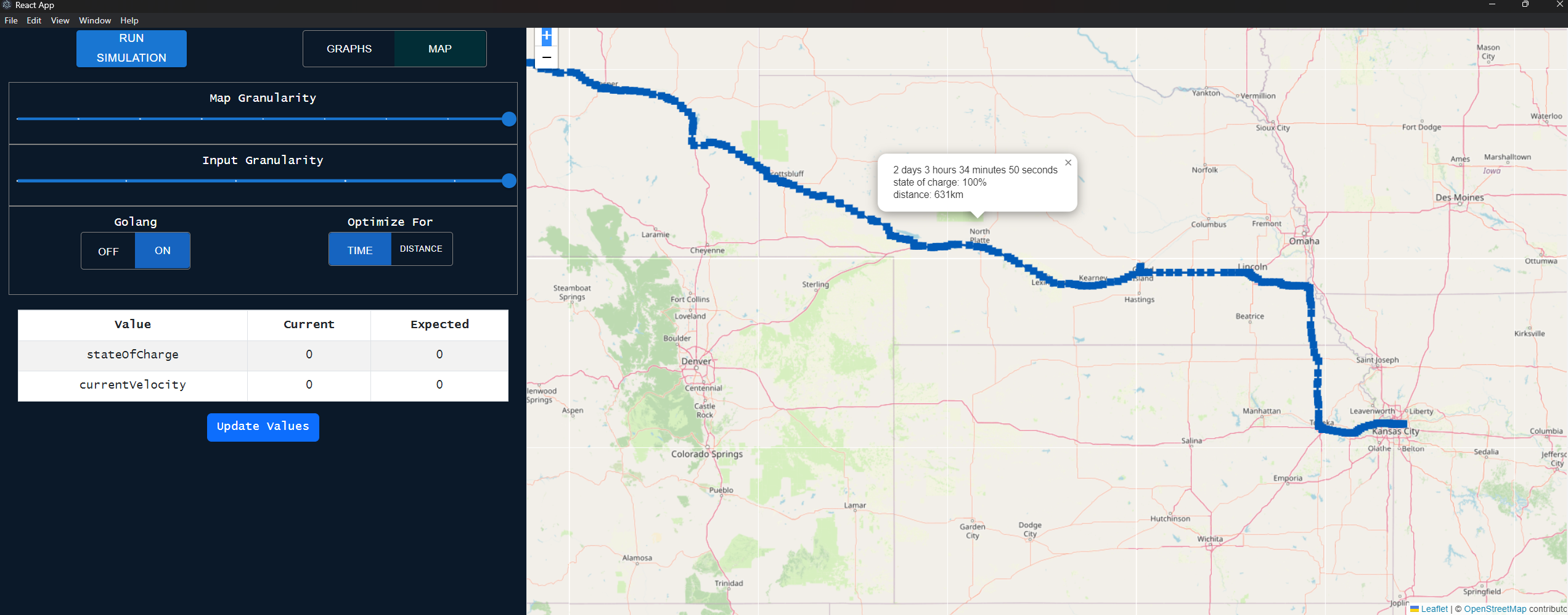 Solar Race Simulation GUI screenshot